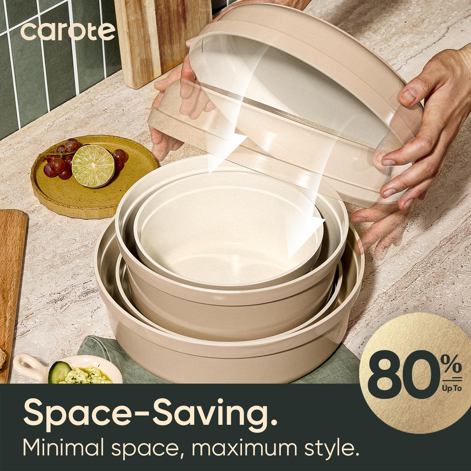 CAROTE 20pcs Ceramic Cookware Set Nonstick with Detachable Handles, Non Toxic Cookware, Pots and Pans Set Non Stick, Induction Available, Kitchen Cooking Pot and Pan, Dishwasher Safe - Image 6