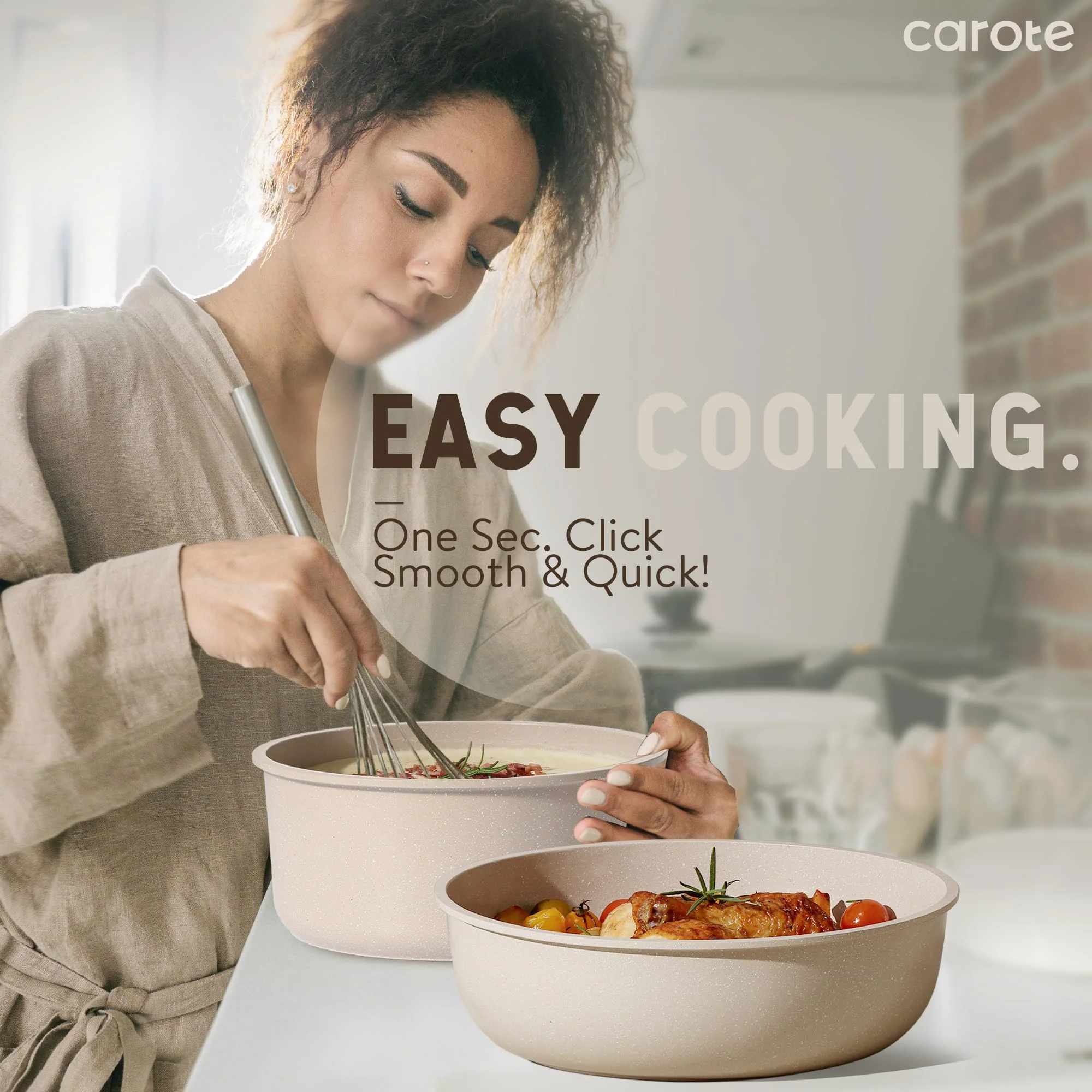 CAROTE 23pcs Detachable Handle Pots and Pans Set, Nonstick Cookware Set, Removable Handle Pots and Pans Non Stick, RV Oven Safe Cookware, Induction Kitchen Set, Taupe, Dishwasher Safe - Image 3