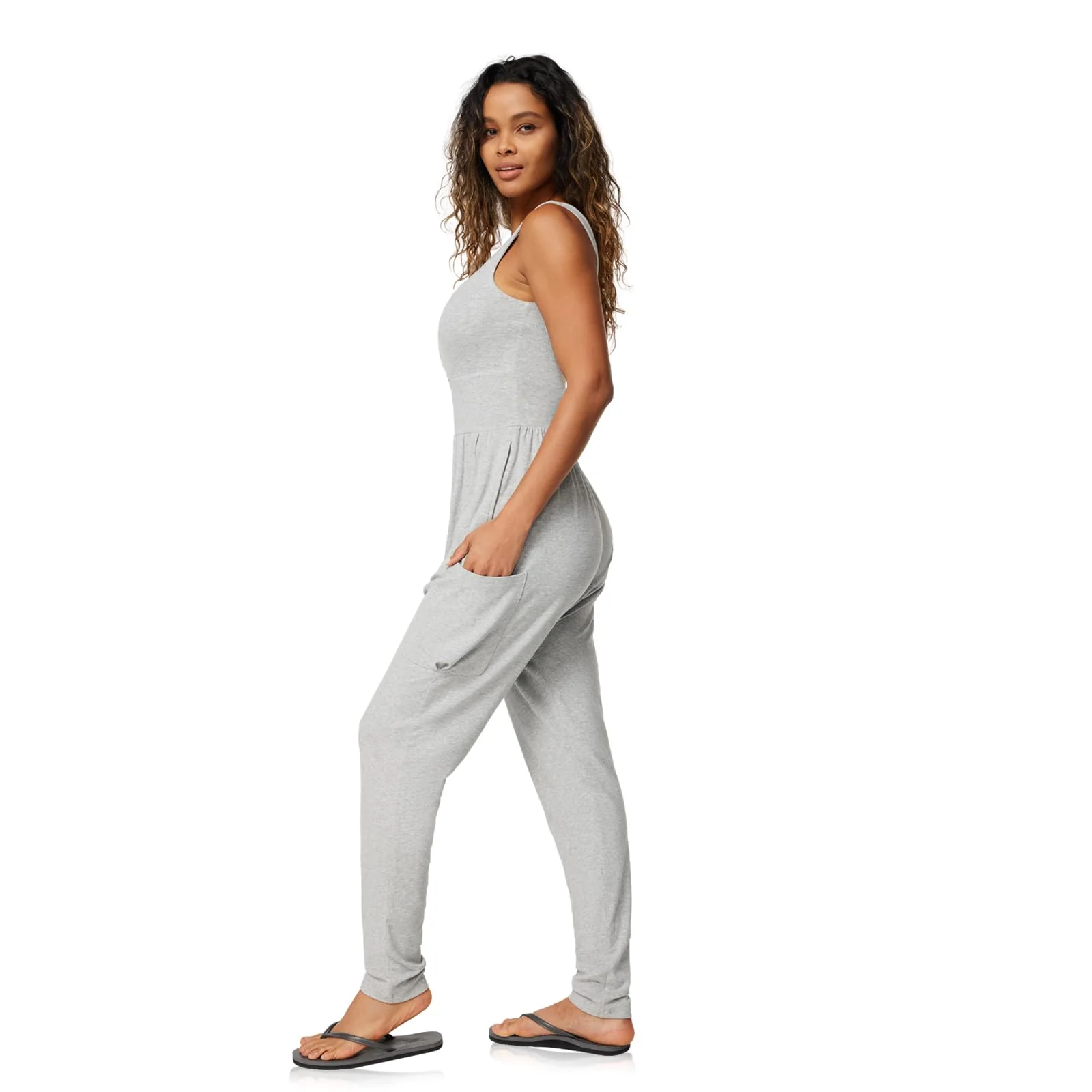 Casei Jumpsuits for Women Casual Summer Rompers Sleeveless Loose Strap Baggy Overalls Yoga Harem Jumpers with Pockets(Gray,XL) - Image 4