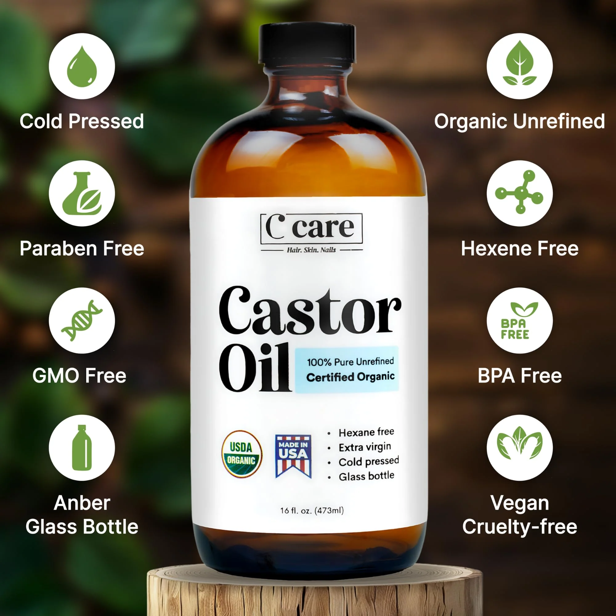 Castor Oil 100% Pure Organic Cold Pressed Unrefined Glass Bottle | USDA Certified Organic | Hexane Free Extra Virgin | For Hair Growth Eyebrows Eyelashes Skin and Castor Oil Pack Wrap | 16oz - Image 4