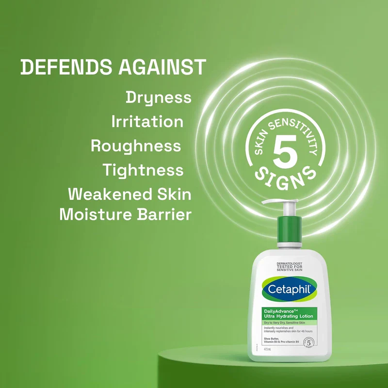CETAPHIL Daily Advance Ultra Hydrating Lotion 473ml, Gentle Body Moisturiser for Sensitive Dry to Very Dry Skin, With Shea Butter, Glycerin & Panthenol, Hypoallergenic, Dermatologist Tested - Image 5
