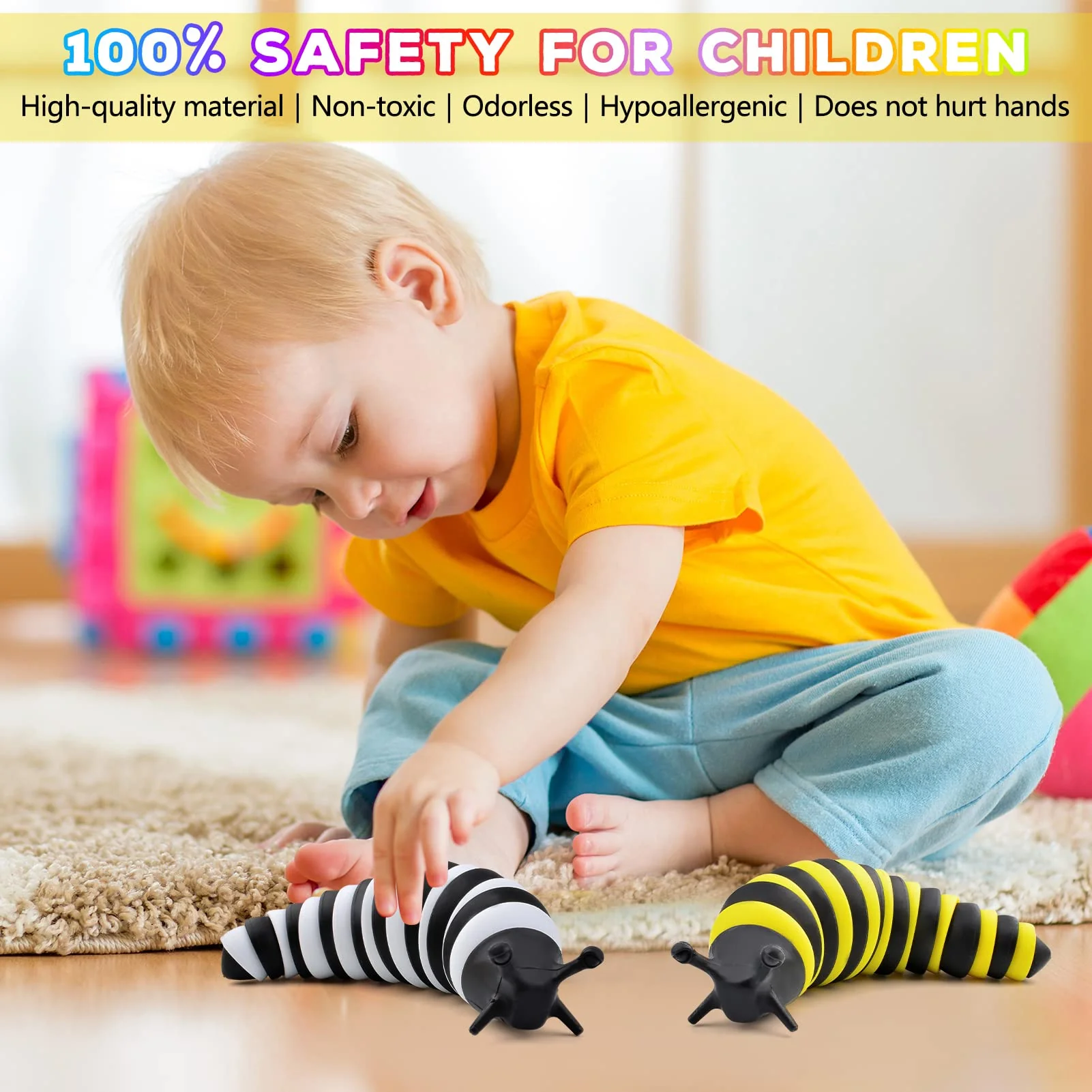 Cevioce Fidget Slug Toy, Sensory Slug Fidget Toy for Kids & Adults, 2 PCS Cute 3D Articulated Sensory Toys - Can Be Spliced, Safe｜Exercise Wrist Strength & Stress Relief, Great Gift for ADHD Autism B - Image 4