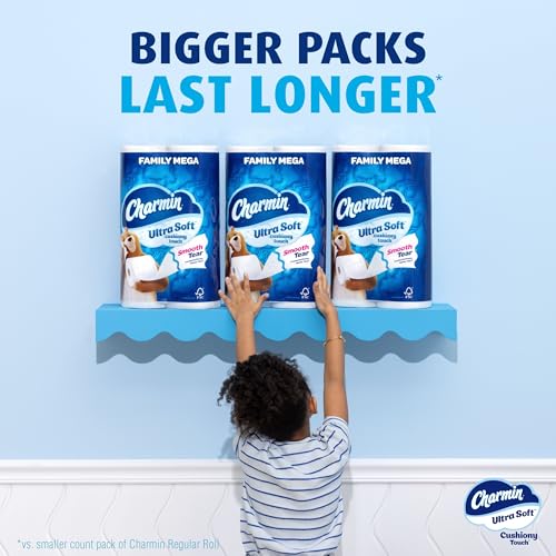Charmin Ultra Soft Cushiony Touch Toilet Paper, 24 Family Mega Rolls = 123 Regular Rolls - Image 27