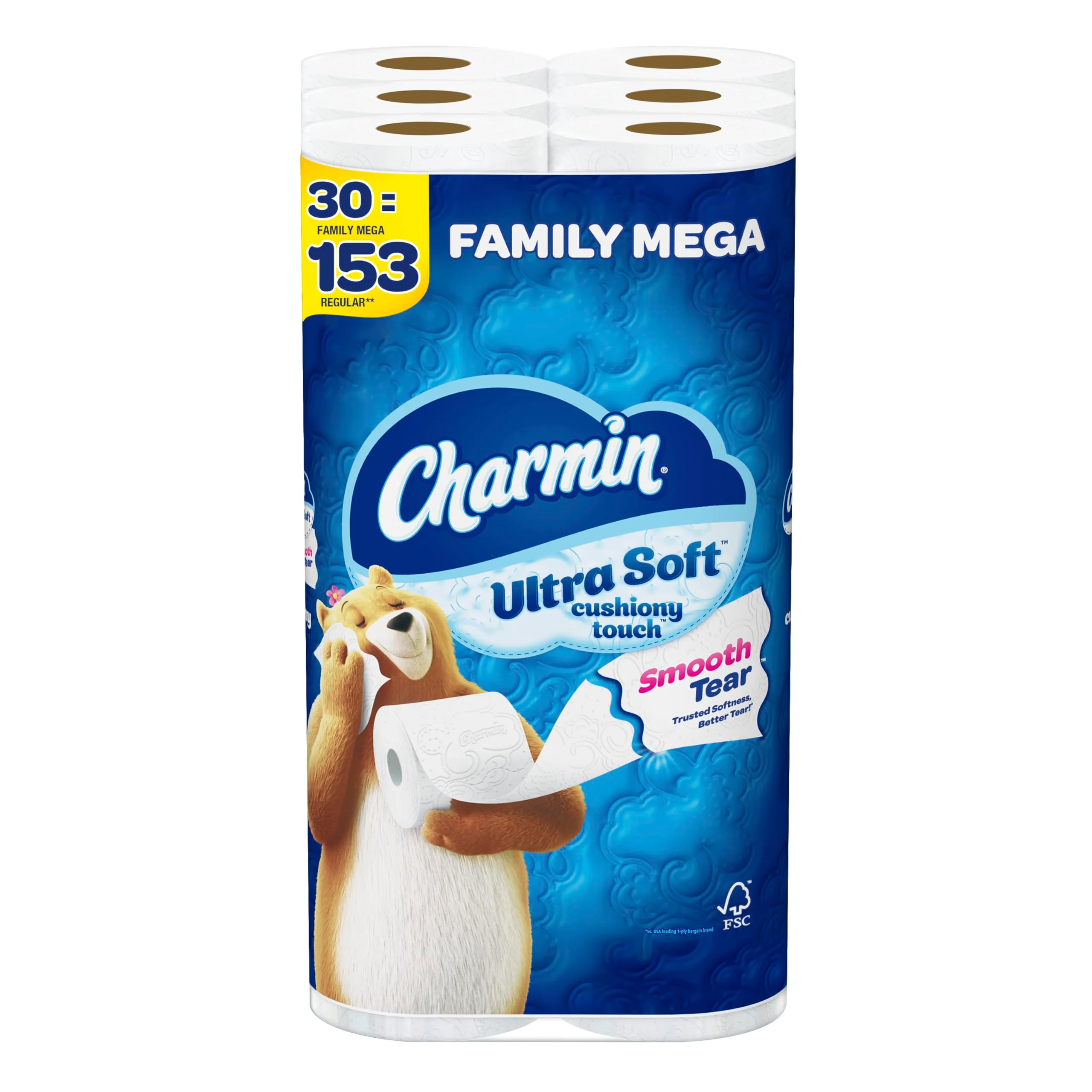 Charmin Ultra Soft Cushiony Touch Toilet Paper, 24 Family Mega Rolls = 123 Regular Rolls - Image 3