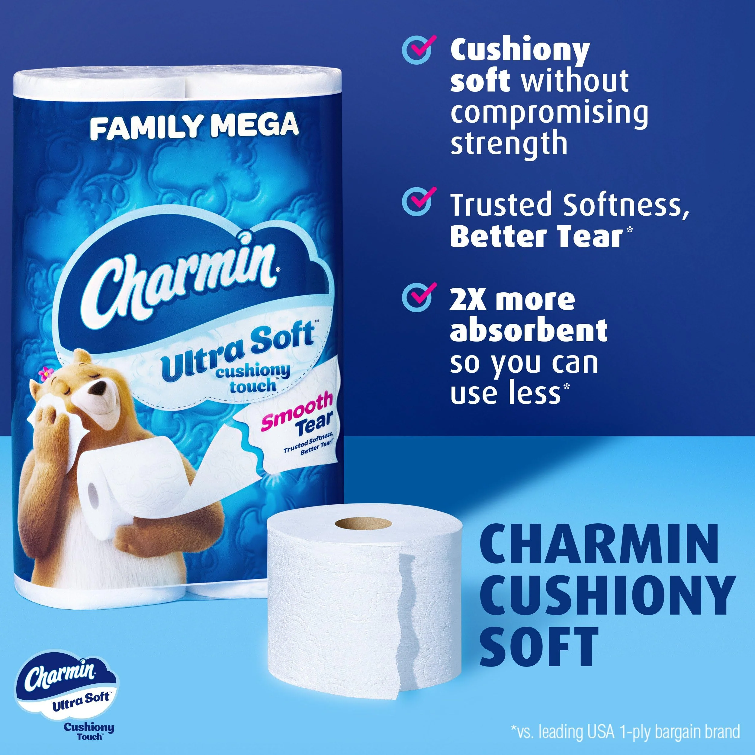 Charmin Ultra Soft Cushiony Touch Toilet Paper, 24 Family Mega Rolls = 123 Regular Rolls - Image 31