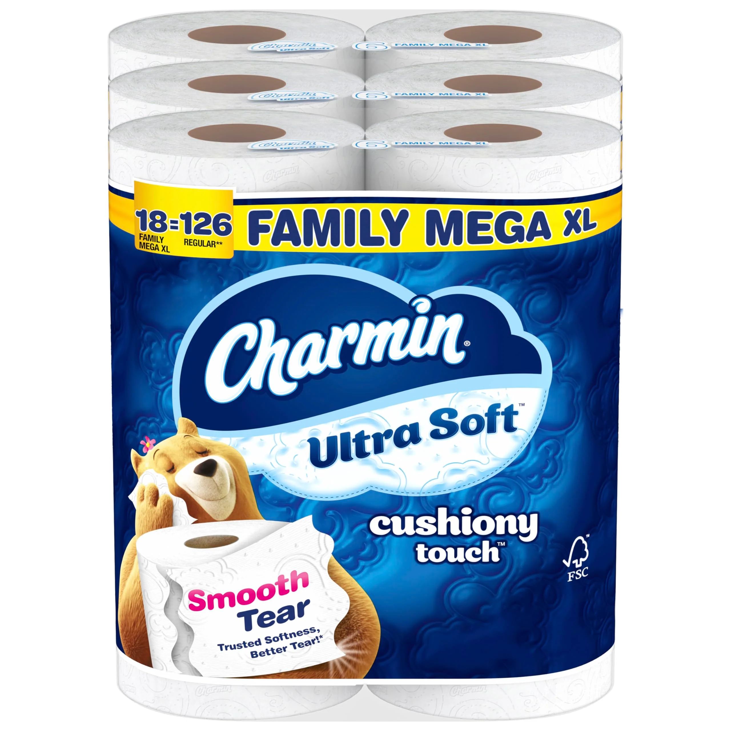 Charmin Ultra Soft Cushiony Touch Toilet Paper, 24 Family Mega Rolls = 123 Regular Rolls - Image 4