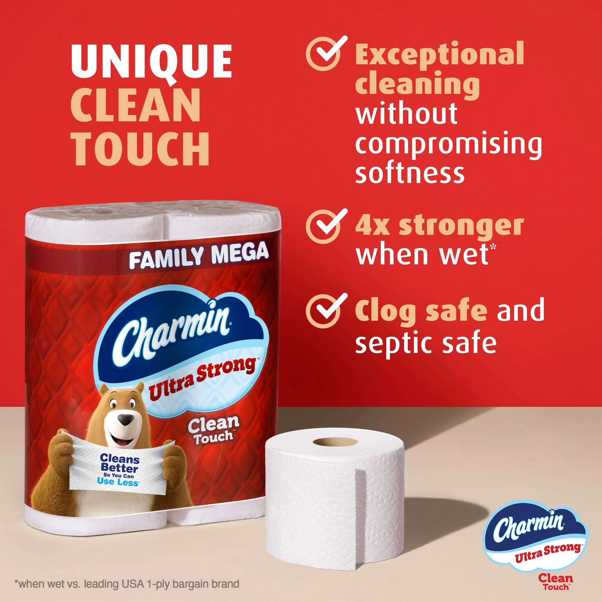 Charmin Ultra Strong Clean Touch Toilet Paper, 18 Family Mega Rolls = 90 Regular Rolls - Image 10