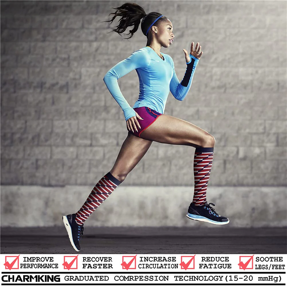 CHARMKING Compression Socks for Women & Men (8 Pairs) 15-20 mmHg Graduated Copper Support Socks are Best for Pregnant, Nurses - Boost Performance, Circulation, Knee High & Wide Calf (L/XL,Multi 10) - Image 7