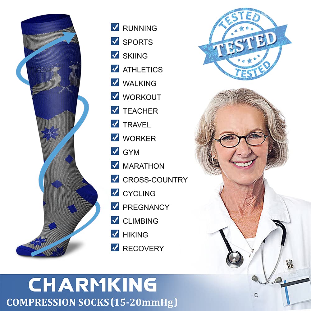 CHARMKING Compression Socks for Women & Men (8 Pairs) 15-20 mmHg Graduated Copper Support Socks are Best for Pregnant, Nurses - Boost Performance, Circulation, Knee High & Wide Calf (L/XL, Multi 17) - Image 4
