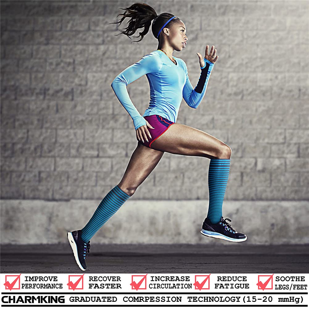 CHARMKING Compression Socks for Women & Men (8 Pairs) 15-20 mmHg Graduated Copper Support Socks are Best for Pregnant, Nurses - Boost Performance, Circulation, Knee High & Wide Calf (L/XL, Multi 42) - Image 7