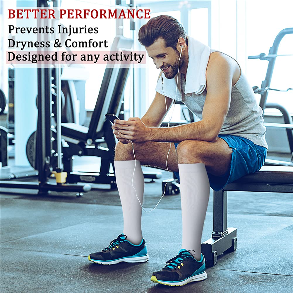 CHARMKING Compression Socks for Women & Men (8 Pairs) 15-20 mmHg Graduated Copper Support Socks are Best for Pregnant, Nurses - Boost Performance, Circulation, Knee High & Wide Calf (L/XL, White) - Image 6
