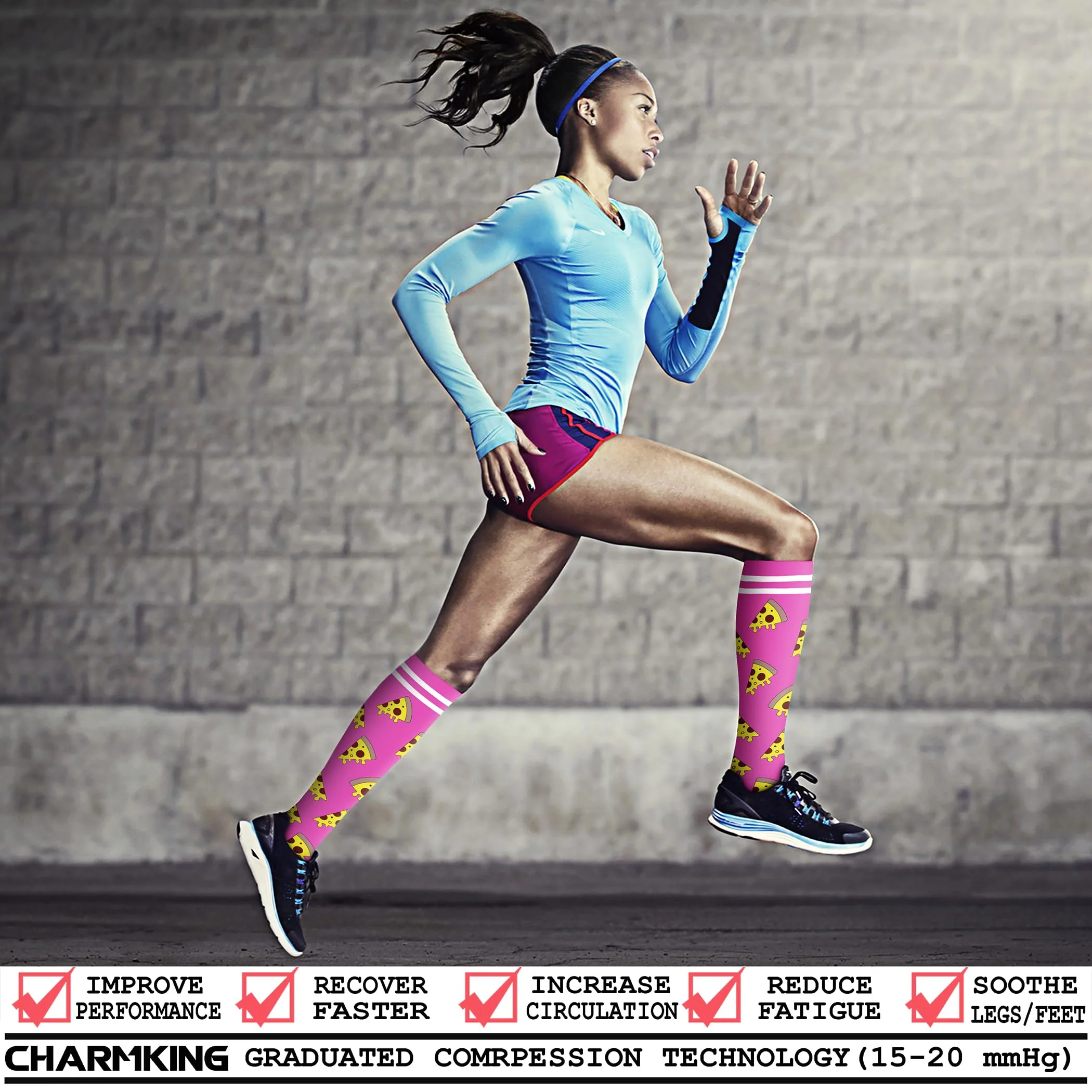 CHARMKING Compression Socks for Women & Men (8 Pairs) 15-20 mmHg Graduated Copper Support Socks are Best for Pregnant, Nurses - Boost Performance, Circulation, Knee High & Wide Calf (S/M, Multi 54) - Image 7