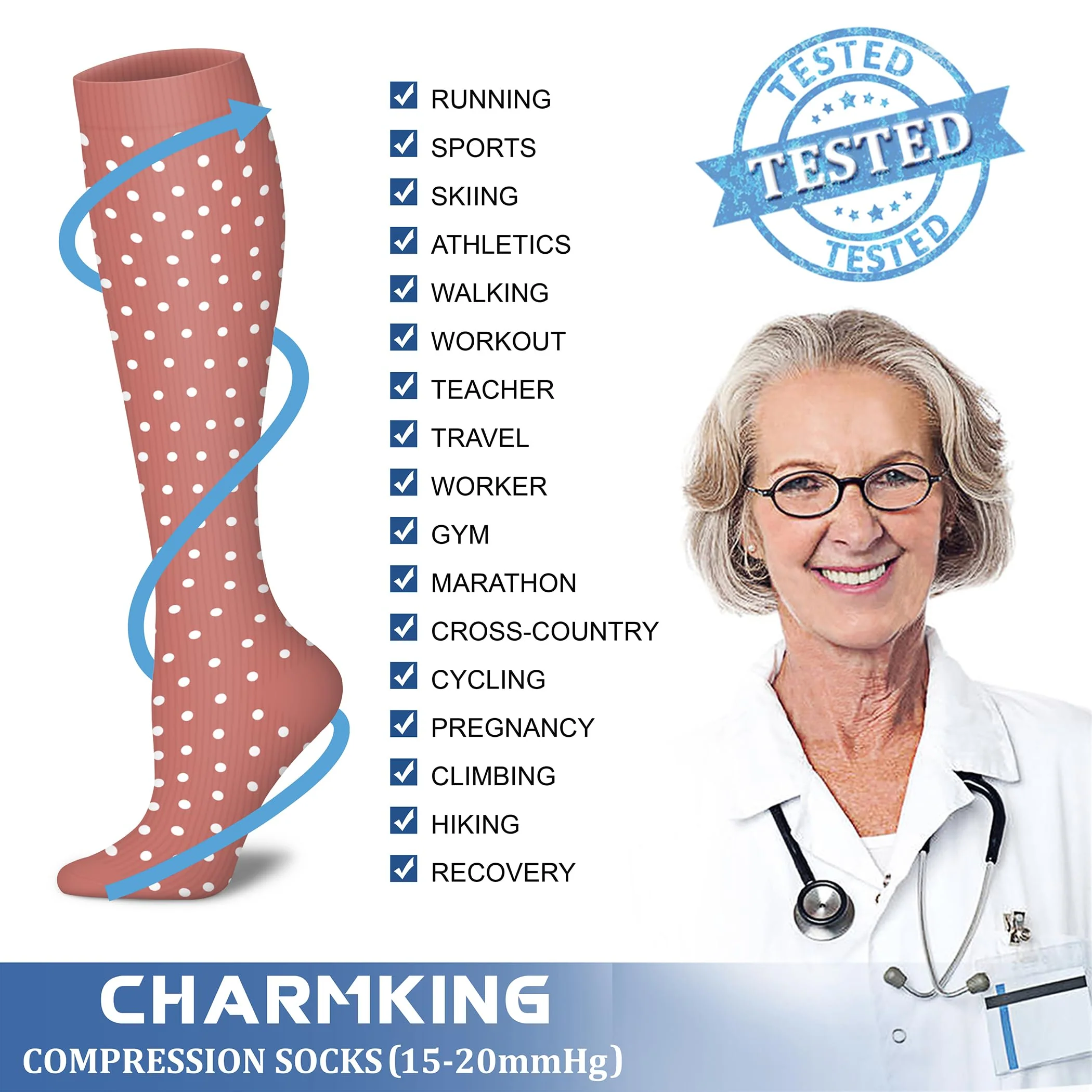 CHARMKING Compression Socks for Women & Men Circulation 8 Pairs 15-20 mmHg is BEST Graduated for Nurses, Support, Athletics, Cycling, Running, Flight Travel, Pregnancy Boost Performance(Multi 46,L/XL) - Image 4
