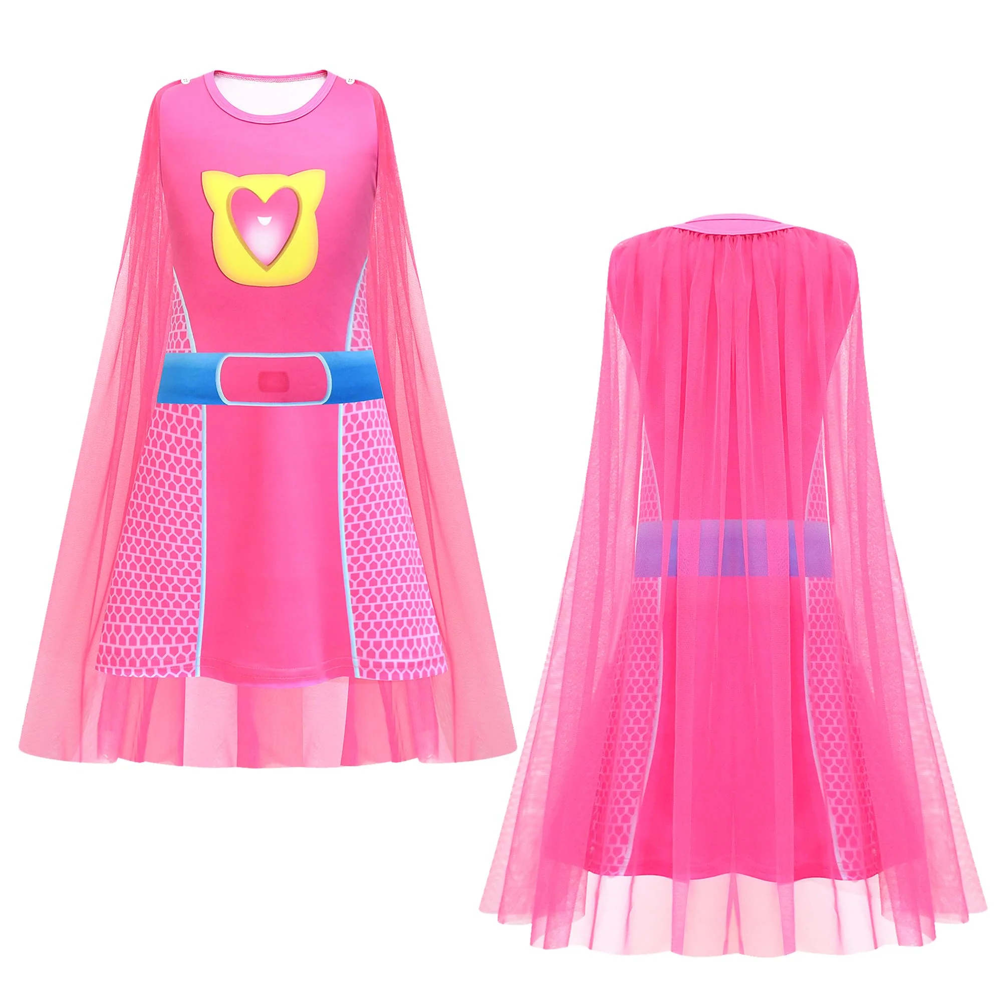 CheerfulChic Superhero Lace Cloak Dress With Headband Mask Birthday Halloween Christmas Costume For Kids(140cm) rose red - Image 3