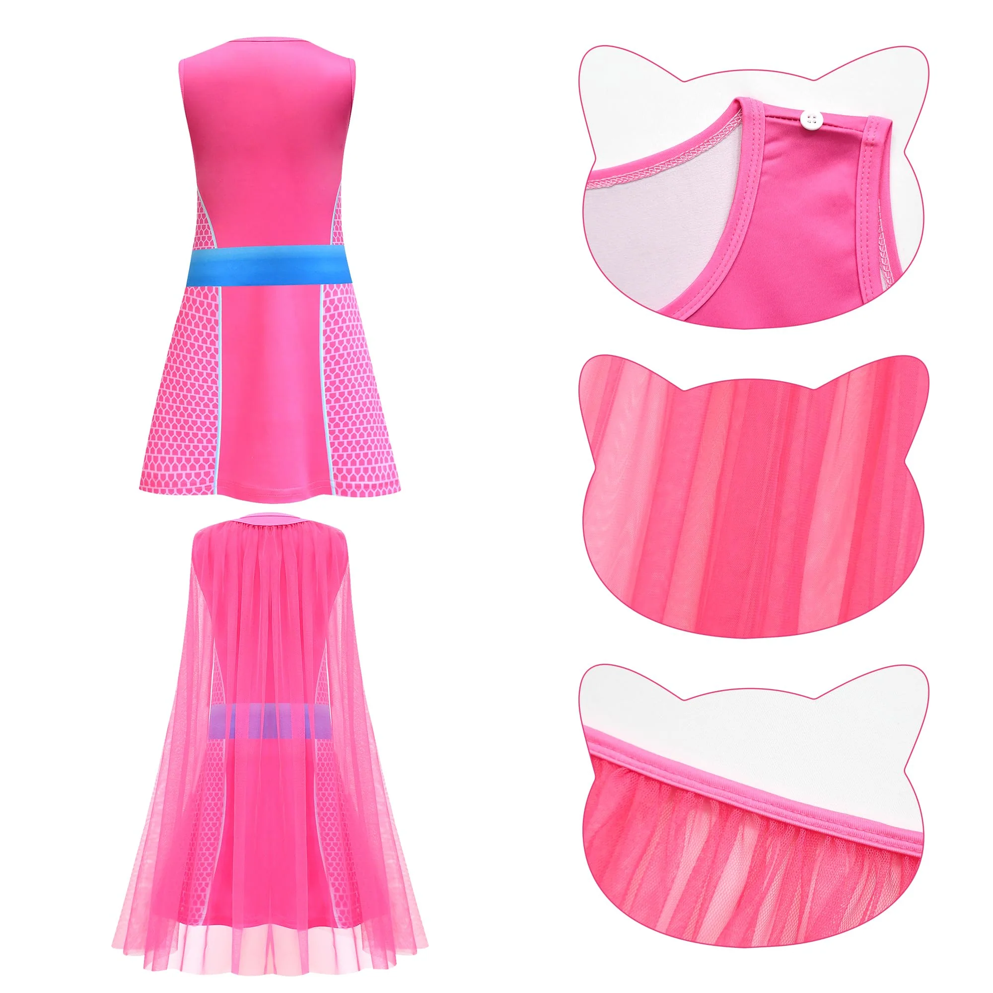 CheerfulChic Superhero Lace Cloak Dress With Headband Mask Birthday Halloween Christmas Costume For Kids(140cm) rose red - Image 5