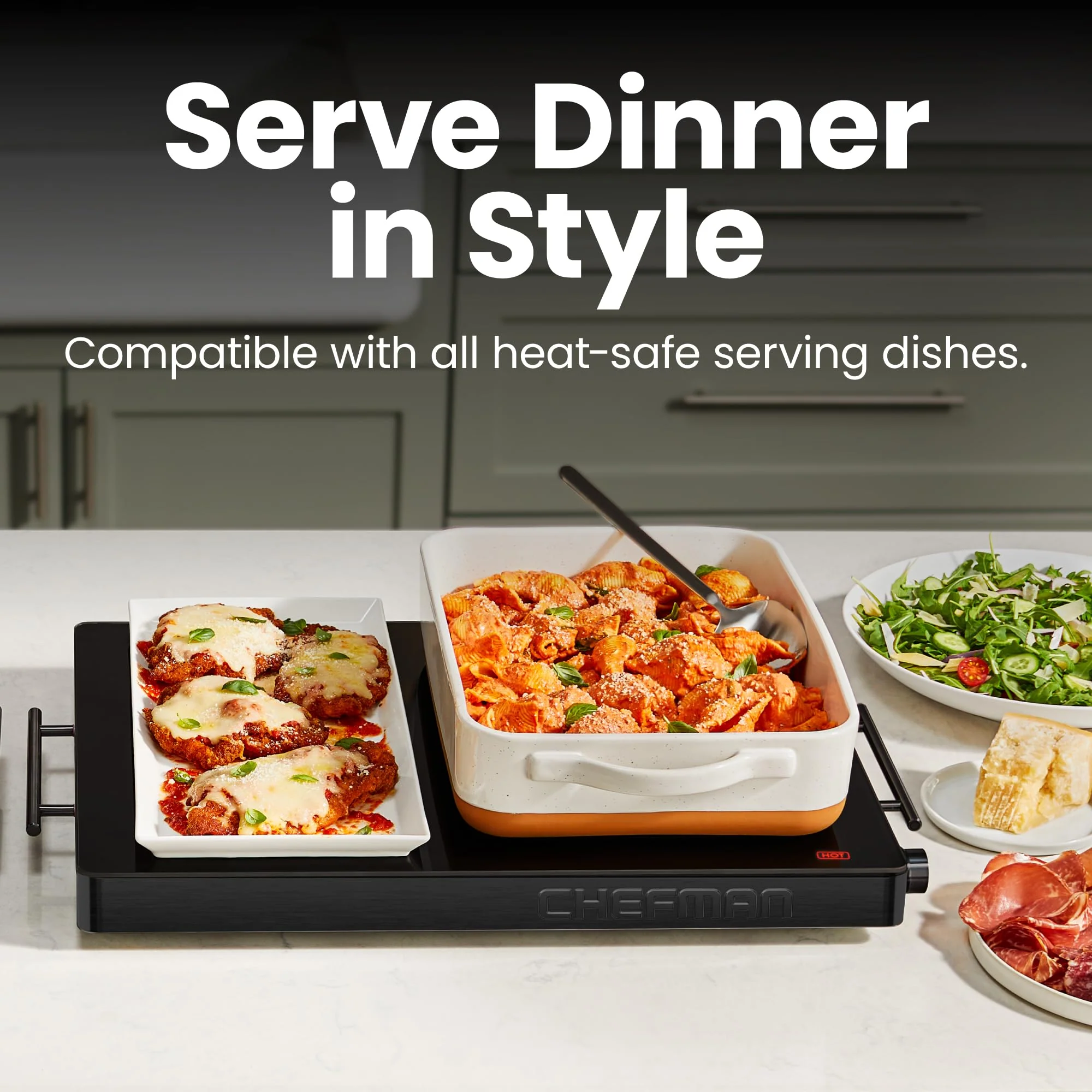 Chefman Electric Warming Tray with Adjustable Temperature Control, Perfect For Buffets, Restaurants, Parties, Events, and Home Dinners, Large 21” x 16” Glass-Top Surface Keeps Food Hot – Black - Image 3
