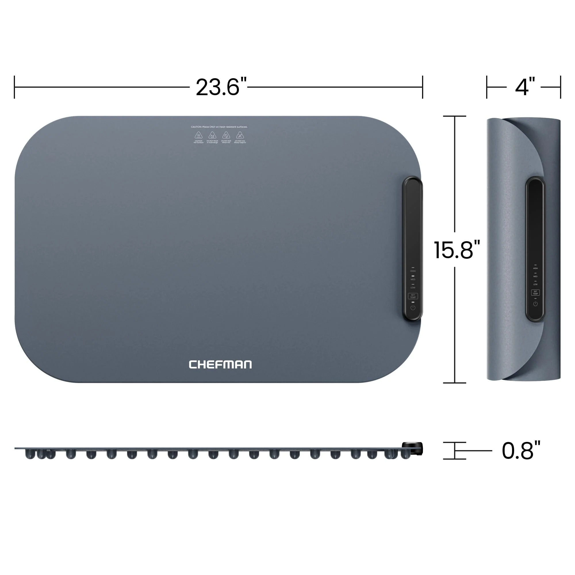Chefman Roll n’ Go Food Warming Mat, Electric Warming Tray for Buffets, Parties, Holidays, 3 Temperature Settings, Easy-Clean Silicone Mat, Roll Up Food Warmers w/Storage Bag - Grey - Image 2