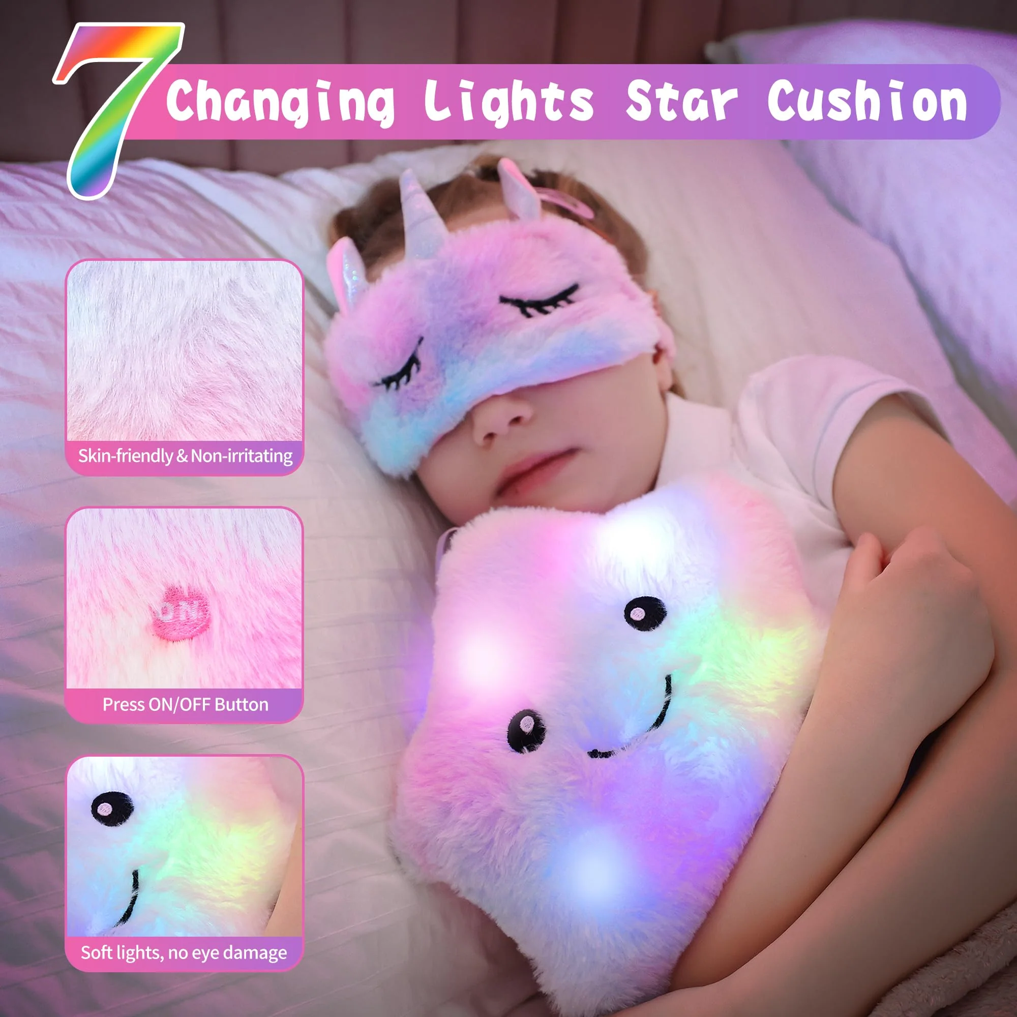 Cherry Tale Unicorn Gifts for Girls Age 6-8, Kids Unicorn Toys Set with Light Up Star Pillow Diary Headband Eye Mask Christmas Birthday Gifts for Little Girls Age 4 5 6 7 8 9 10 - Image 5