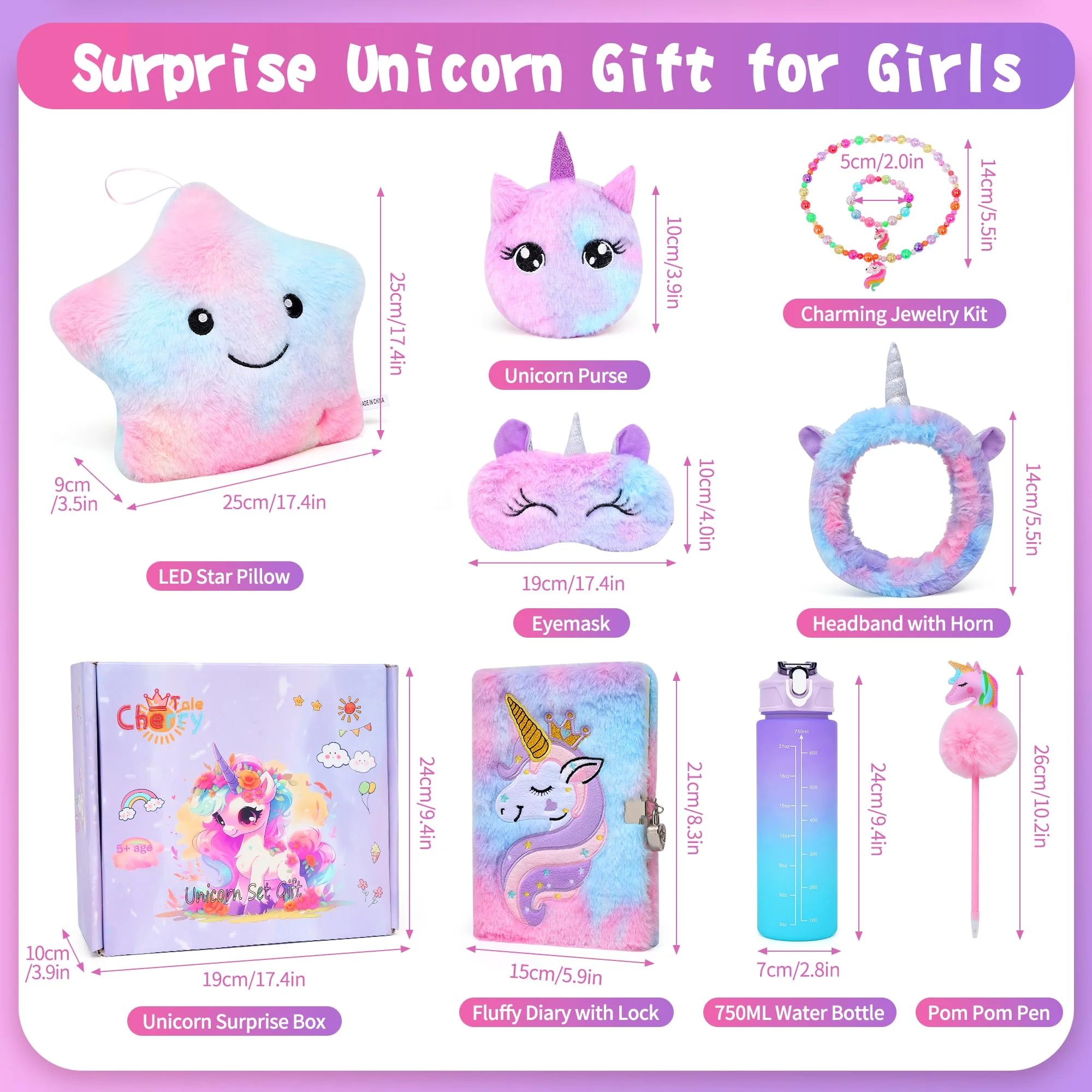 Cherry Tale Unicorn Gifts for Girls Age 6-8, Kids Unicorn Toys Set with Light Up Star Pillow Diary Headband Eye Mask Christmas Birthday Gifts for Little Girls Age 4 5 6 7 8 9 10 - Image 6