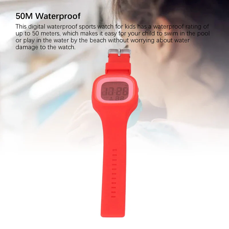 Children Digital Watch Alarm 50M Waterproof Shockproof Drop Resistant Child Digital Sport Outdoor Watch for Daily Use Red - Image 18