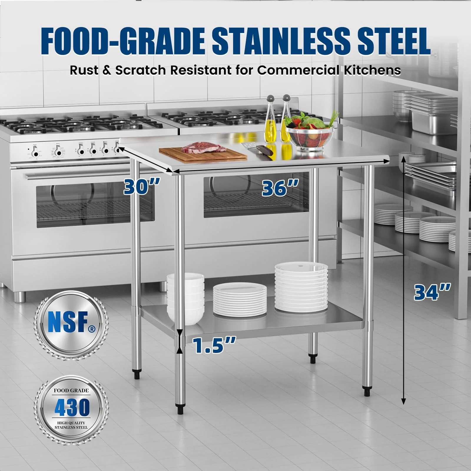 Chingoo Stainless Steel Work Table 30x36 Inch with Adjustable Undershelf & Backsplash, Heavy-Duty Prep Table for Commercial Kitchen, Restaurant, Garage, Outdoor - Image 7