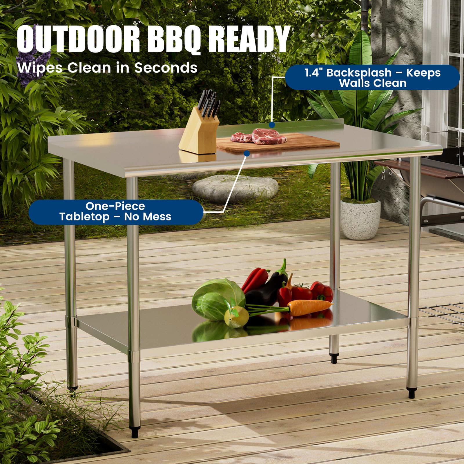 Chingoo Stainless Steel Work Table 30x60 Inch with Adjustable Undershelf & Backsplash, Heavy-Duty Prep Table for Commercial Kitchen, Restaurant, Garage, Outdoor - Image 3