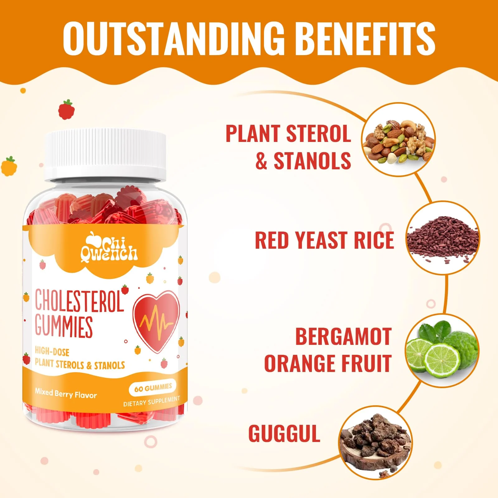 ChiQwench Cholesterol Supplements with 1500 Mg Plant Sterols & Stanols, Cholesterol Support Gummies, Cholesterol Complex Gummies, Maintains Normal Levels, Mixed Berry Flavor, 120 Count - Image 6
