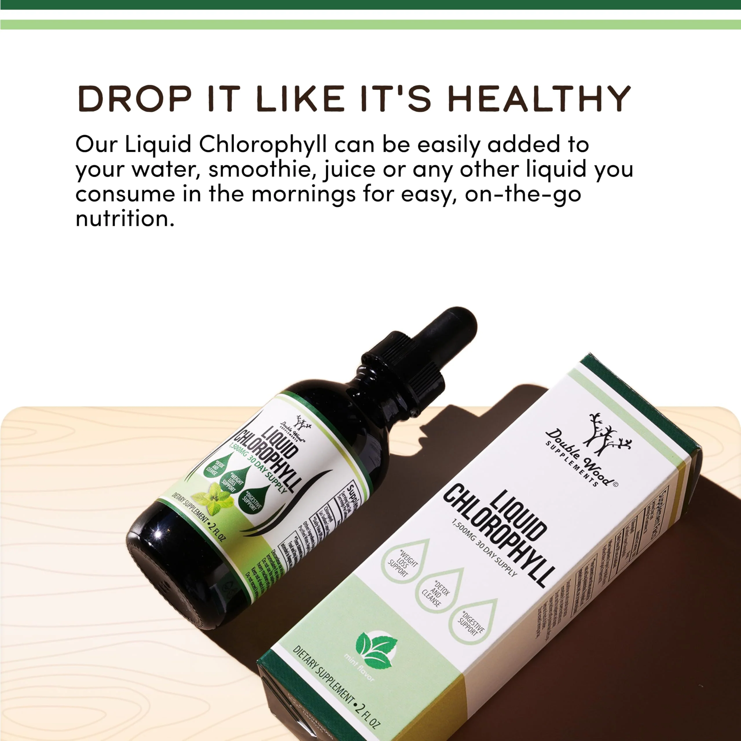 Chlorophyll Liquid Drops - for Digestion, Gut Health, Energy and Detox - Vegan Safe (Rich, Full Texture and Taste, Not Watered Down), 2oz Peppermint Flavored, by Double Wood - Image 6