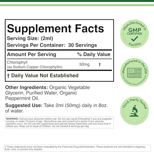 Chlorophyll Liquid Drops - for Digestion, Gut Health, Energy and Detox - Vegan Safe (Rich, Full Texture and Taste, Not Watered Down), 2oz Peppermint Flavored, by Double Wood - Image 7