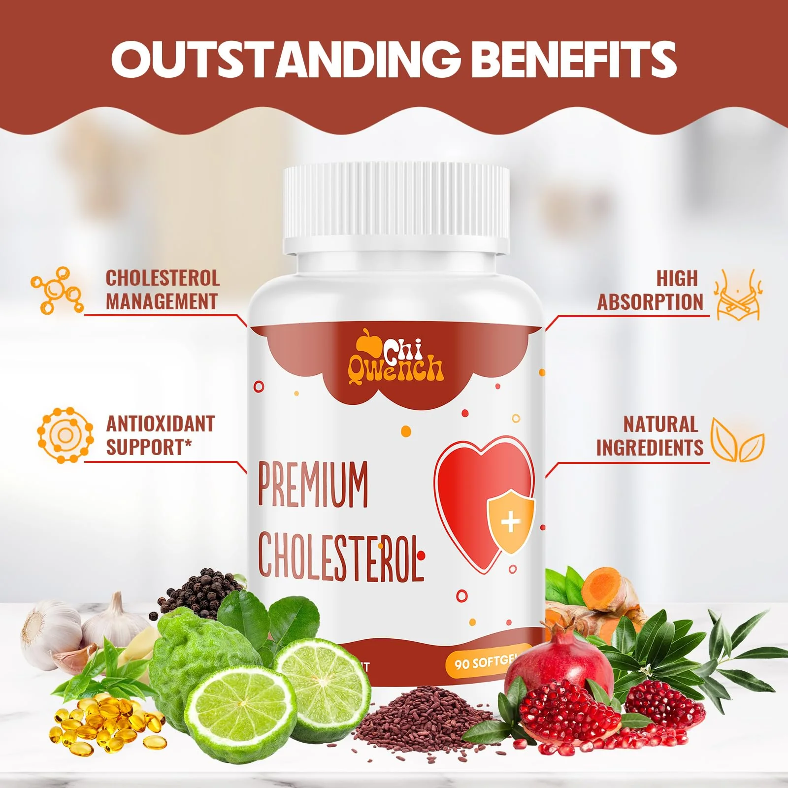 Cholesterol Supplements with Plant Sterols, Niacin, Red Yeast Rice, Citrus Bergamot, Garlic, Cholesterol Supplement Support Normal Cholesterol Levels, 90 Softgels - Image 5