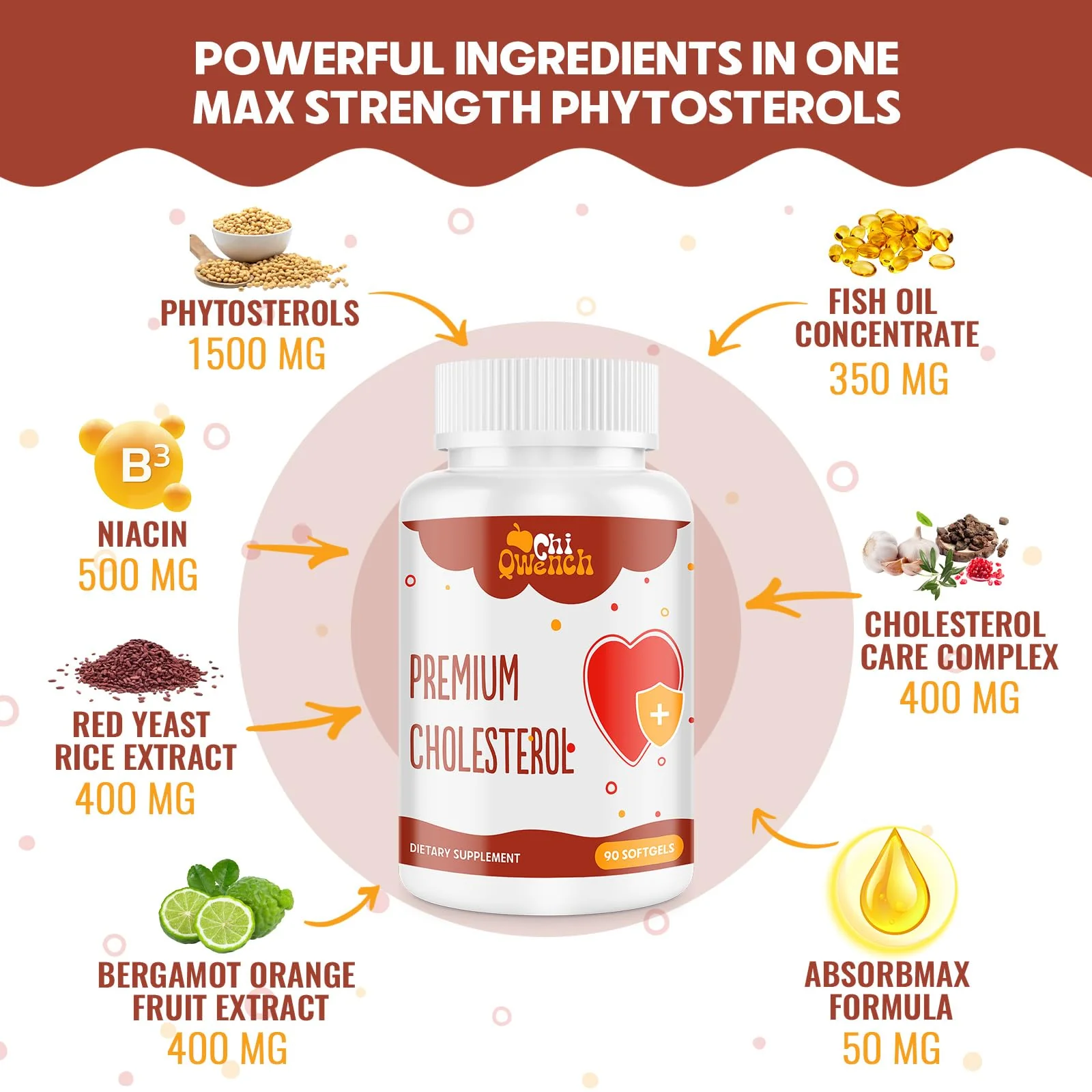 Cholesterol Supplements with Plant Sterols, Niacin, Red Yeast Rice, Citrus Bergamot, Garlic, Cholesterol Supplement Support Normal Cholesterol Levels, 90 Softgels - Image 6