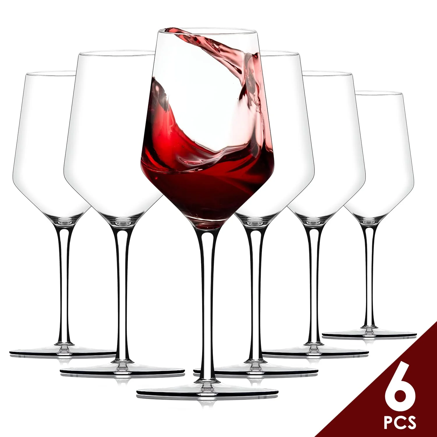 Chouggo Wine Glasses Set of 6, Hand Blown Crystal Red Wine or White Wine Glass - 15Oz, Hand Crafted by Artisans - Gifts for Women, Men, Wedding, Anniversary, Christmas, Birthday - Image 2
