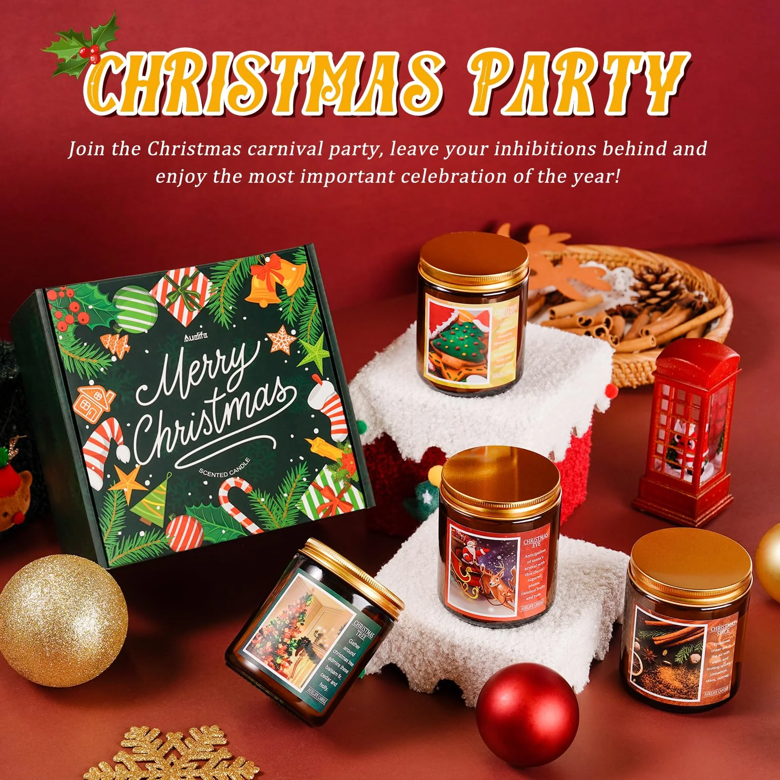 Christmas Candle Set | 4Pack Scented Candles Holiday Candle Gifts - Soy Candles Home Scented, Xmas Gift for Women and Men - Scents of Christmas Tree/Spice/Cookies/EVE - Image 6