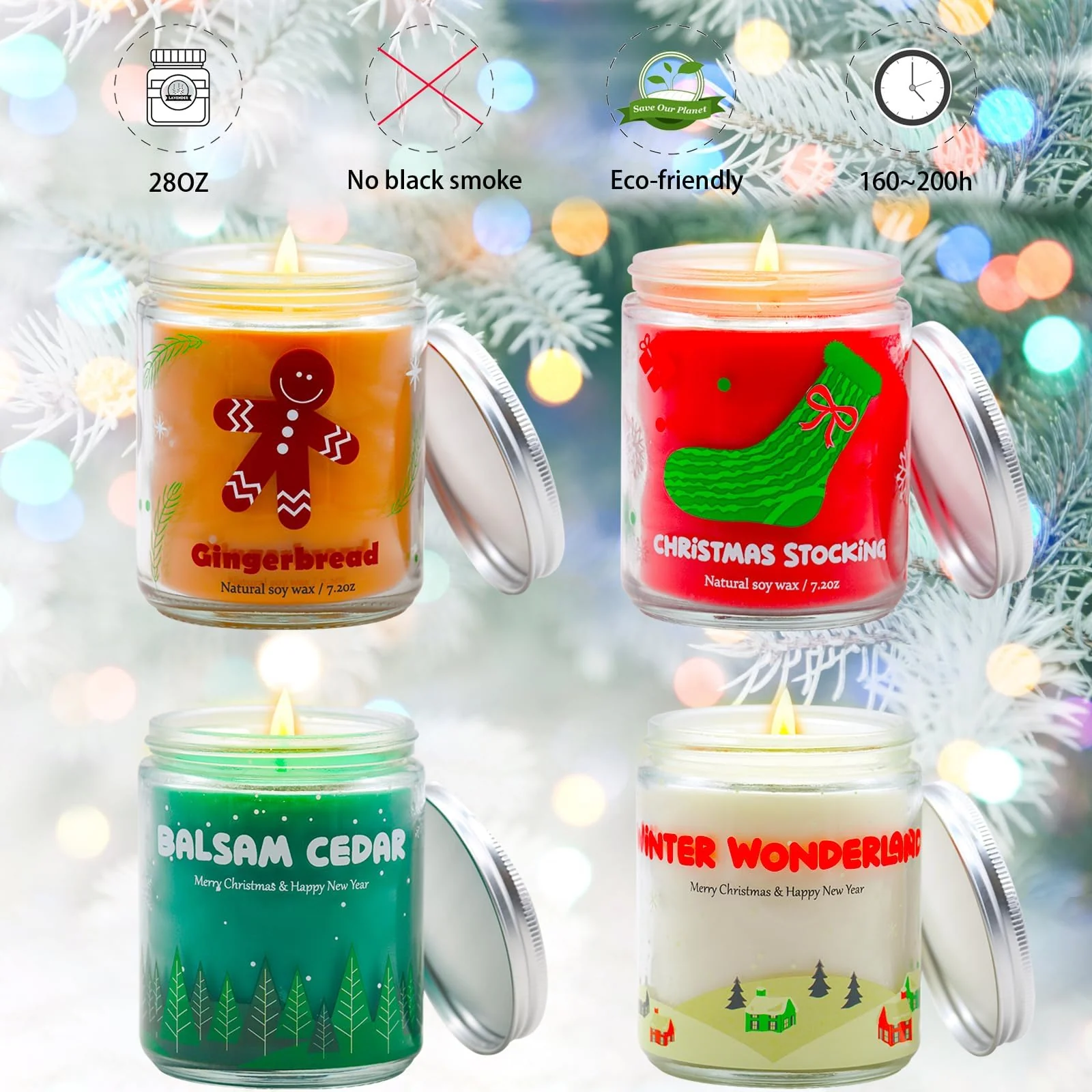 Christmas Candles - Christmas Gifts for Women & Men, 4 Pack Natural Soy Wax with Holiday Scents, Perfect for Xmas, New Year, and Winter Décor - Image 6