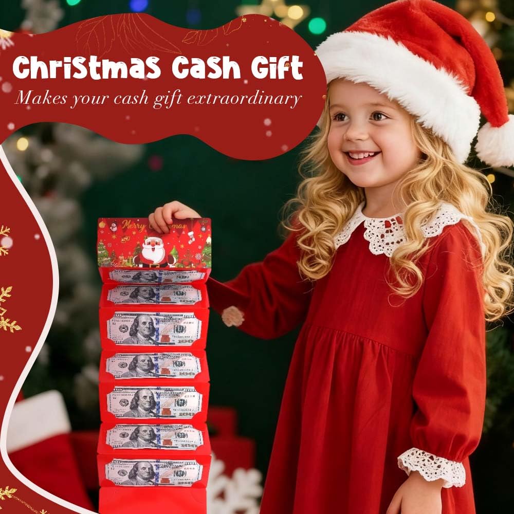 Christmas Cash Gift Envelope, 2025 New Christmas Money Holders with 10 Slots for Cash, Surprise Money Envelopes Gift Card Women Men Girls Boys Birthday Holiday (Red-3 pack) - Image 3