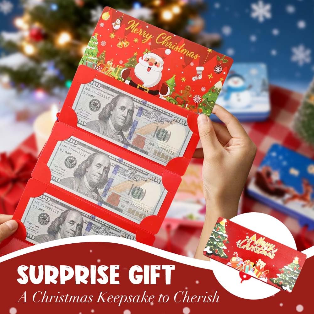Christmas Cash Gift Envelope, 2025 New Christmas Money Holders with 10 Slots for Cash, Surprise Money Envelopes Gift Card Women Men Girls Boys Birthday Holiday (Red-3 pack) - Image 6
