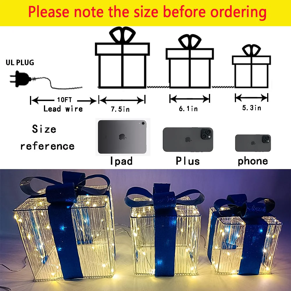 Christmas Decorations, Purtuemy Set of 3 Christmas Lighted Gift Boxes 140 LED Light up Present Ornament for Tree Indoor Outdoor Yard Holiday Door,Warm White - Image 5