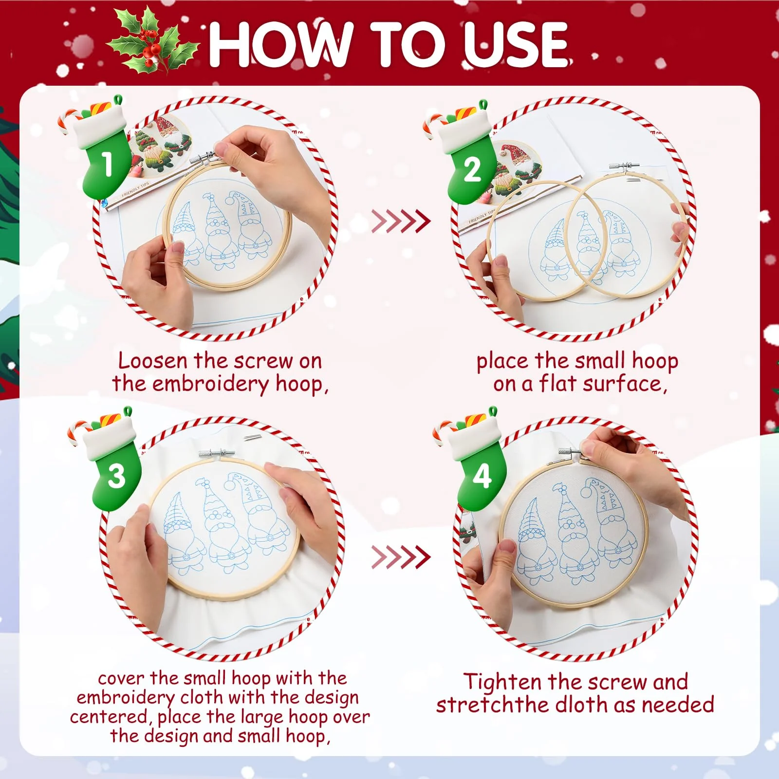 Christmas Embroidery Kit, DIY Hand Embroidery Kit, Beginner Embroidery Kit for Adults, Embroidery Christmas Ornament Kits (B) - Image 6