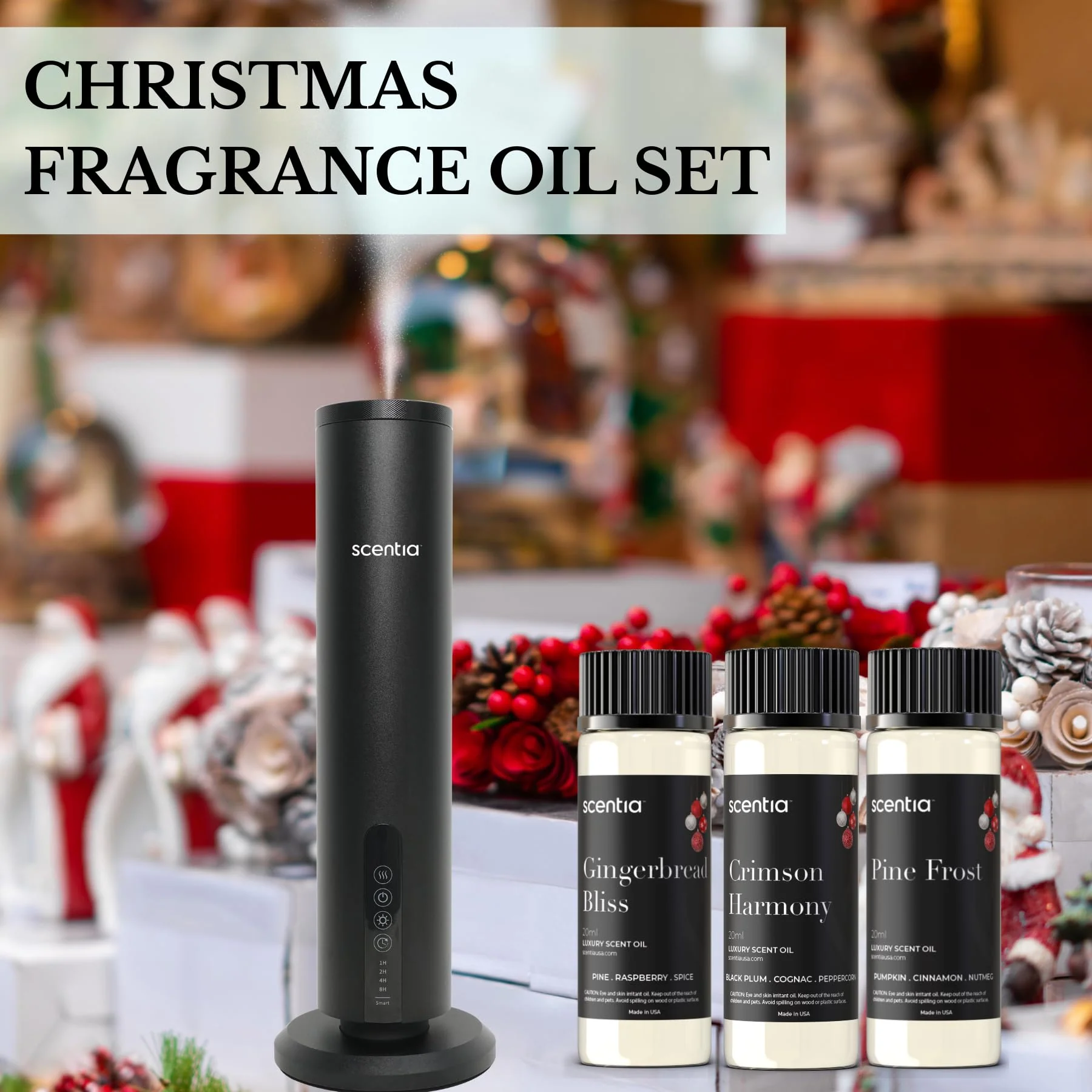 Christmas Fragrance Oil Set – Winter Essential Oils for Diffusers & Candle Making – Pine Frost, Gingerbread Bliss & Crimson Harmony – Holiday Gift Set – Made in USA – 3×20ml (2.03 fl oz) - Image 4