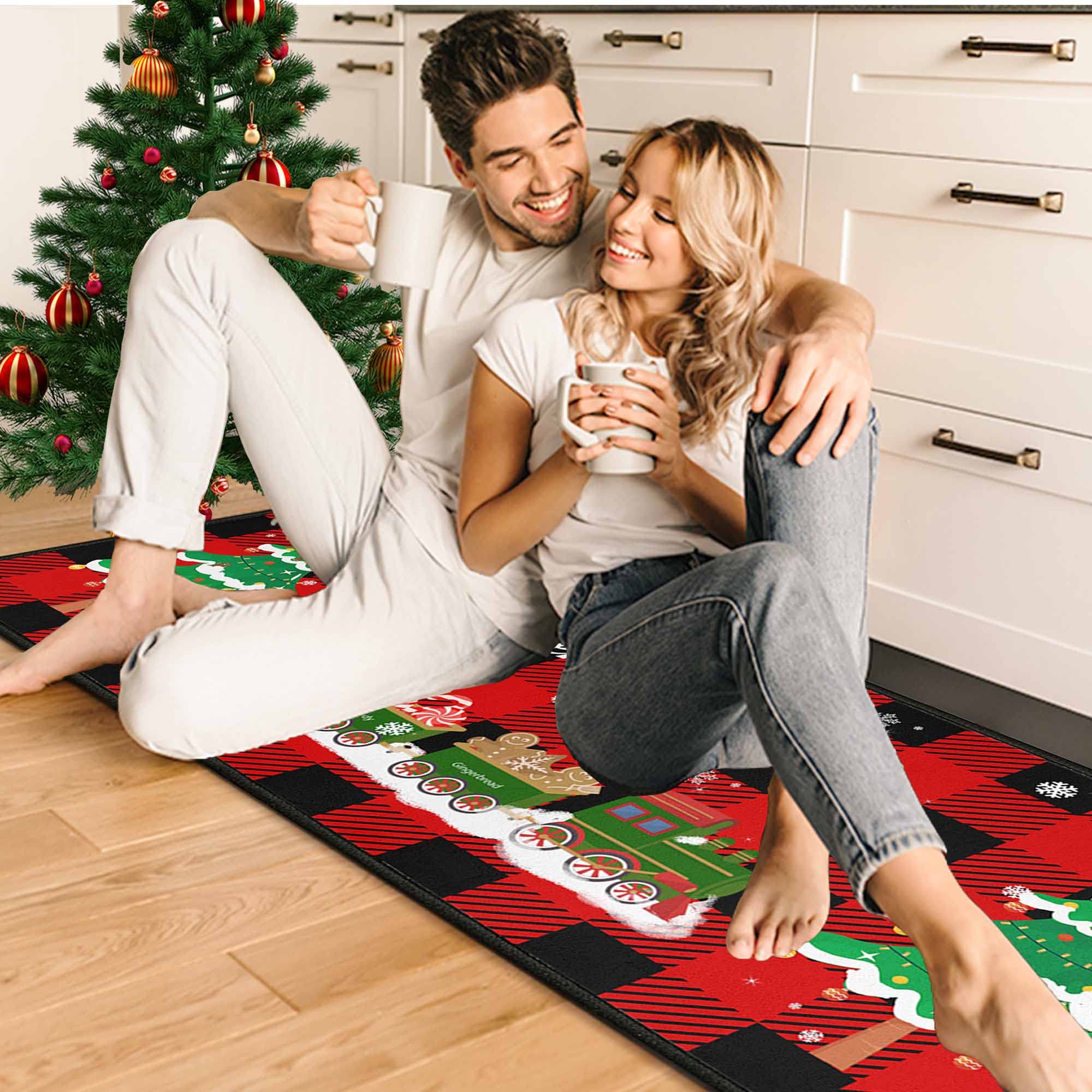 Christmas Kitchen Rugs and Mats Set (2 PCS), Merry Christmas Indoor Floor Mats Red Black Buffalo Check Plaid for Winter, Xmas Door Mat Runner Rug Mat for Kitchen Home Decor (17"x47"+17"x30") - Image 7