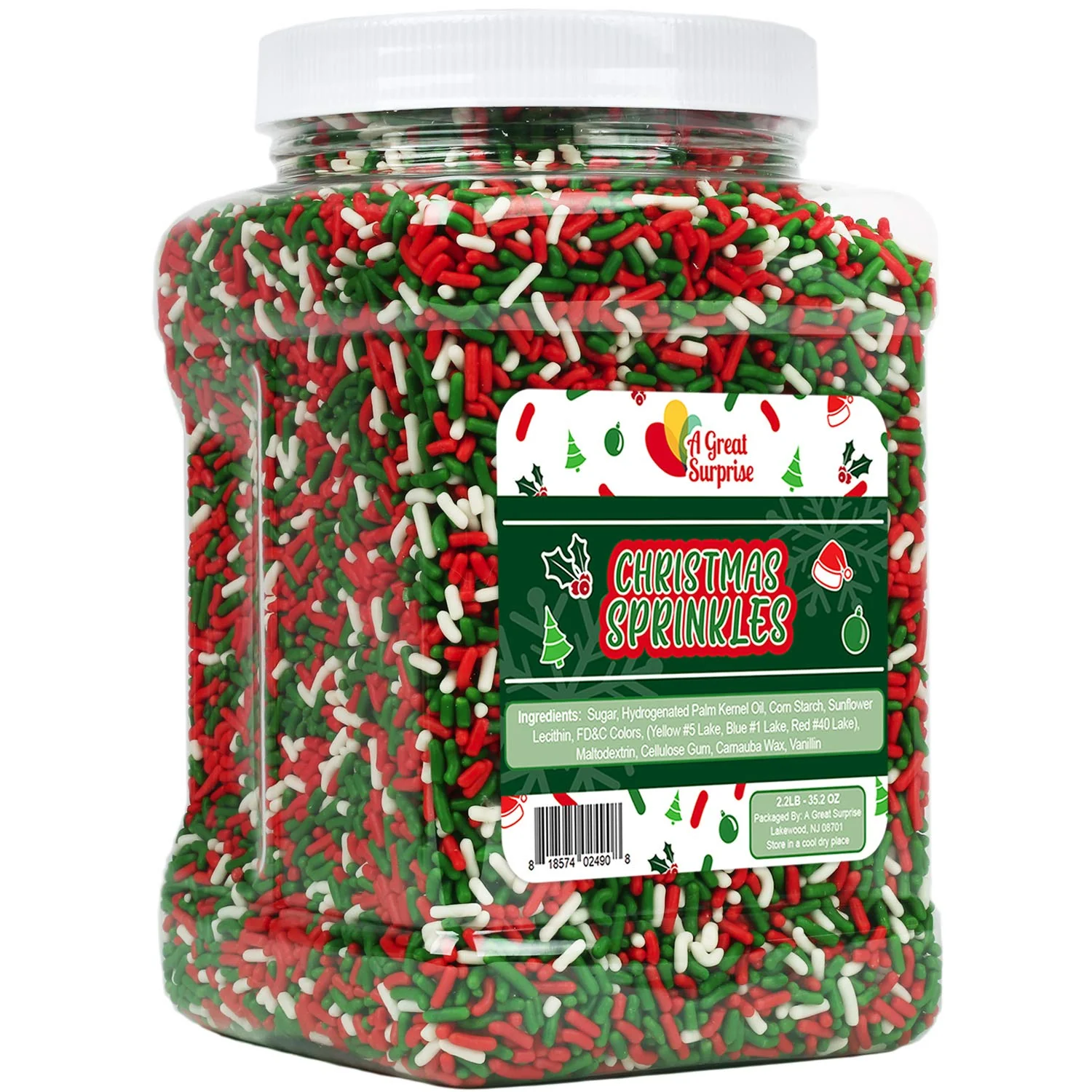 Christmas Sprinkles Bulk - 2.2 LB - Xmas Tree Jimmies - Red, Green & White Confetti for Dessert Decorating - Holiday Baking Toppings for Gingerbread, Cupcakes, Cookies, Cake Pops - Image 2