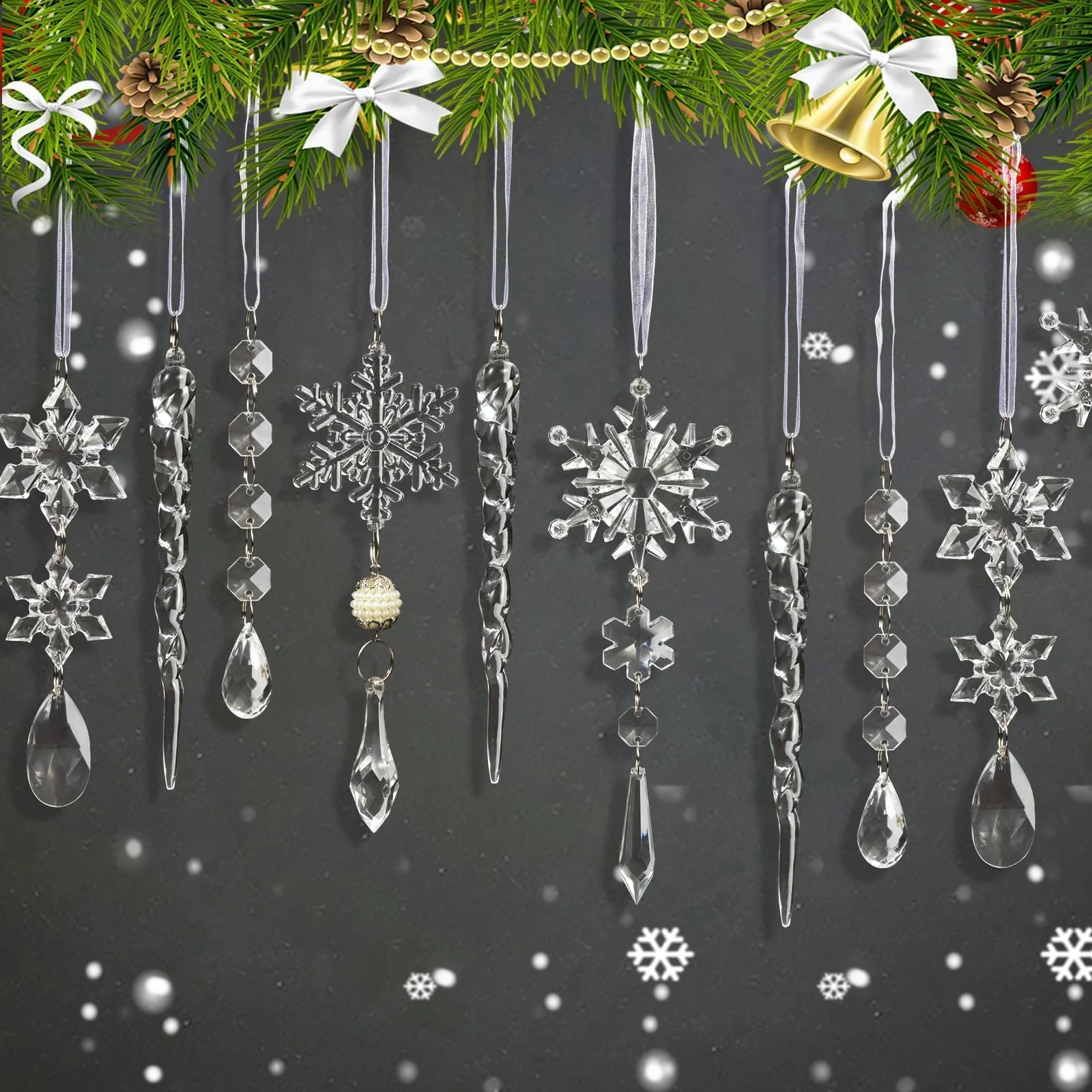 Christmas Tree Decoration Crystal Ornaments - 32pcs Acrylic Christmas Ornaments Snowflake Icicle Drop Crystal Hanging Ornaments for Xmas Tree Winter Holiday Frozen Party Decorations - Image 2