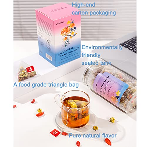Chrysanthemum Cassia Seed Tea Bags,Eyes Brighten Liver Cleanse Herbal Tea,Burdock Root Honeysuckle Chinese Wolfberry Sweetscented Osmanthus Organic Combination of Floral Tea 7.05OZ(200g, 8gX25Bags) - Image 8