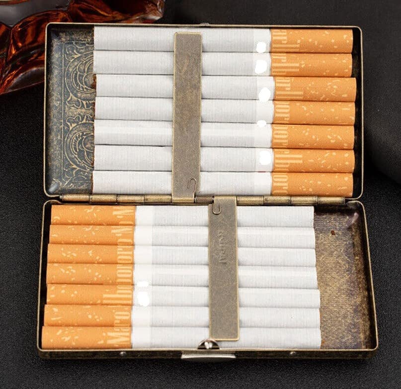 Cigarette Case Victorian Style Metal Holder for Regular, King and 100's Size Pocket Protective Security Wallet (ES100-AB, Antique Brass) - Image 2