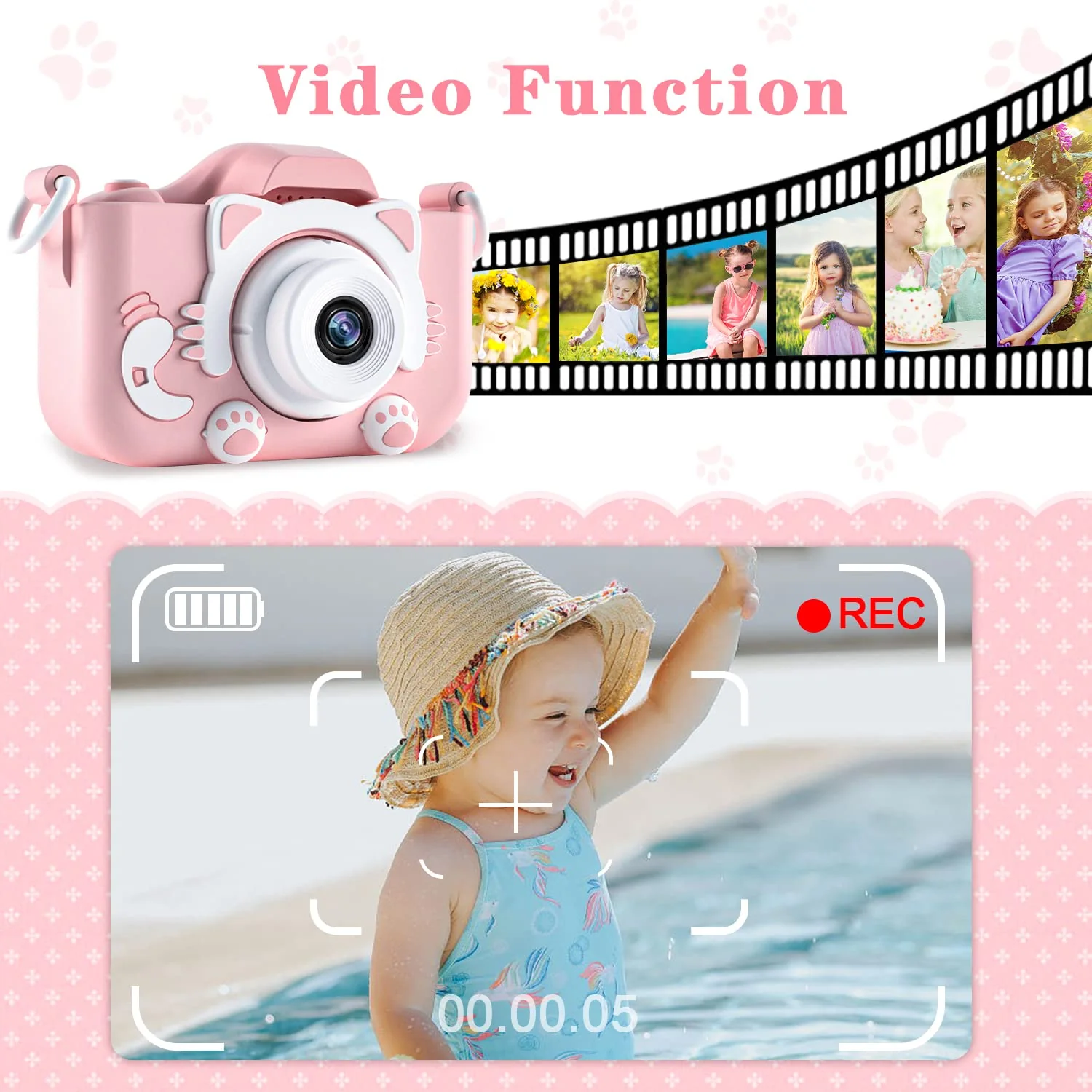 CIMELR Kids Camera Toys for 3 4 5 6 7 8 9 10 11 12 Year Old Boys/Girls, Kids Digital Camera for Toddler with Video, Christmas Birthday Festival Gifts for Kids, Selfie Camera for Child, 32GB TF Card - Image 3