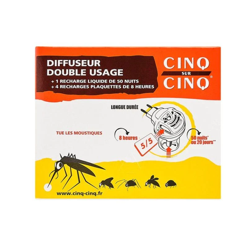 Cinq sur cinq 5/5 Diffuseur électrique double usage contre les insectes