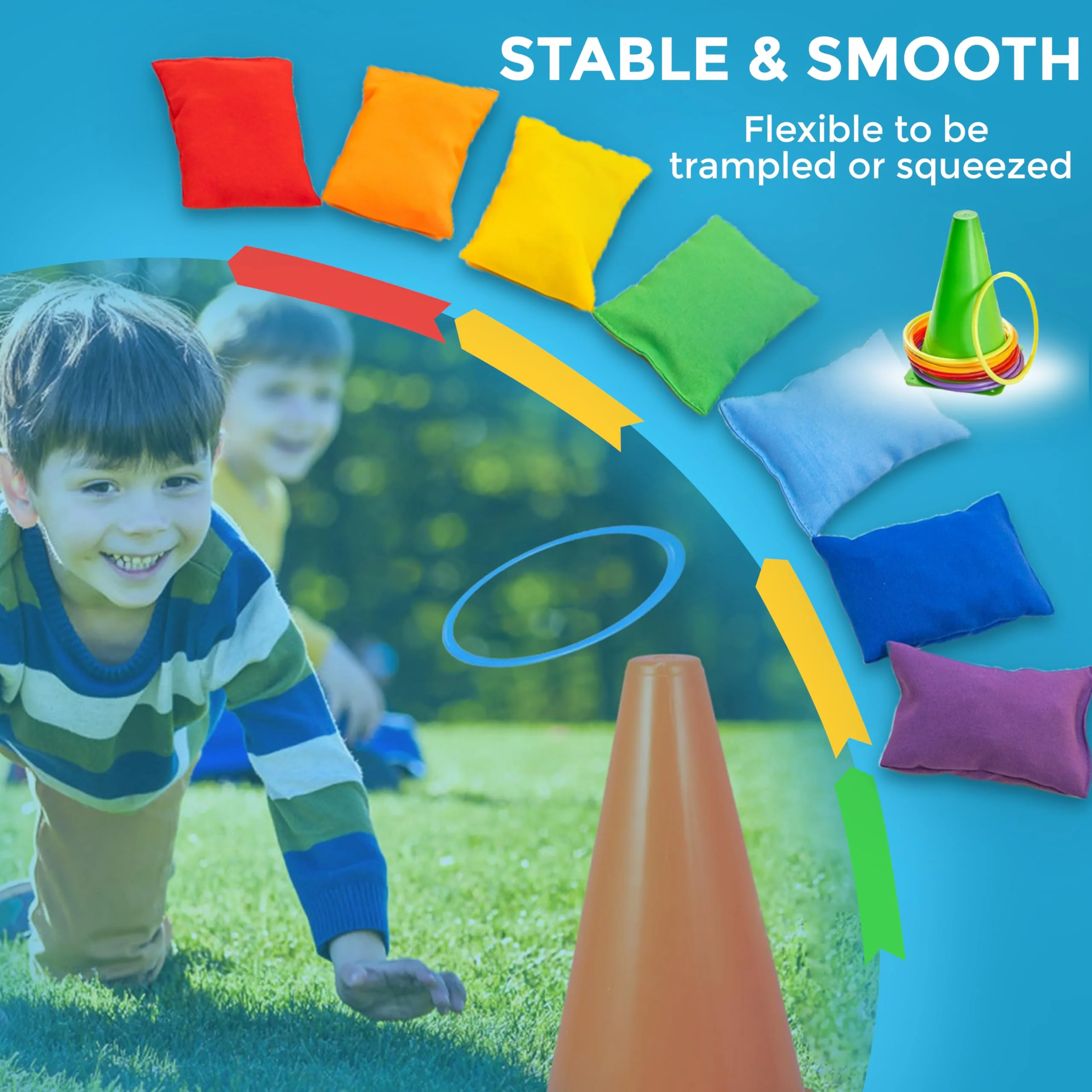 CircleCraft 53 Pcs Outdoor Games for Kids & Adults – Field Day & Lawn Carnival Games | Ring Toss, Bean Bag, Potato Sack Race Bags, Egg Spoon, Relay Race & Yard Game for Christmas and Easter - Image 5