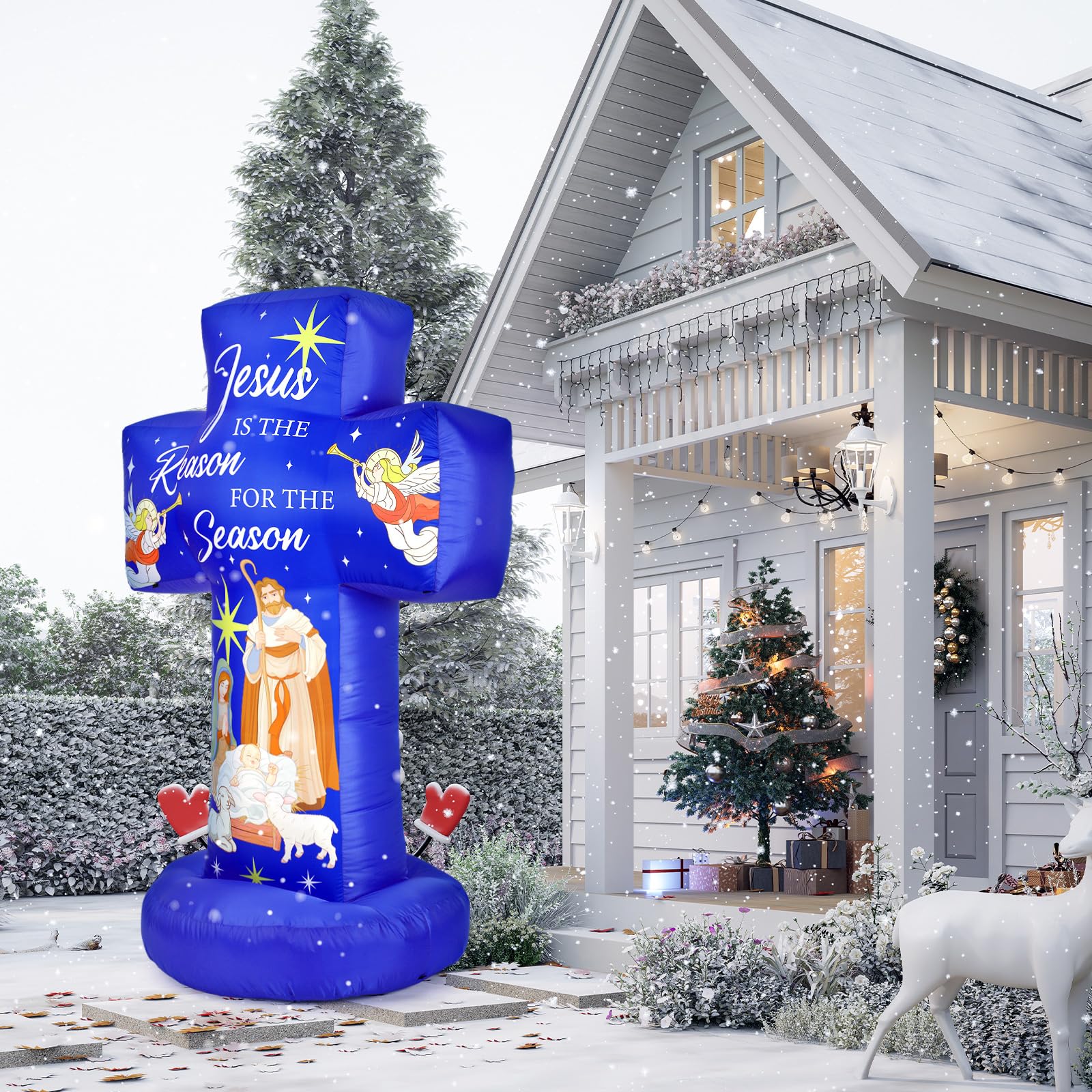 Civaner 6FT Christmas Inflatable Nativity Scene Decoration with Built in LED Lights, Jesus is The Reason for The Season Christmas Holy Nativity Decoration for Xmas Outdoor Yard Garden Lawn - Image 2