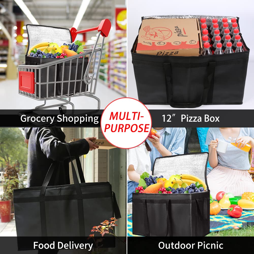 CIVJET 2-Pack Insulated Food Delivery Bag with Hard Bottom, XXX-Large Commercial Food Warmer, Insulated Reusable Grocery Cooler/Hot Bags, Tote Bag for Shopping/Travel, Black - Image 2