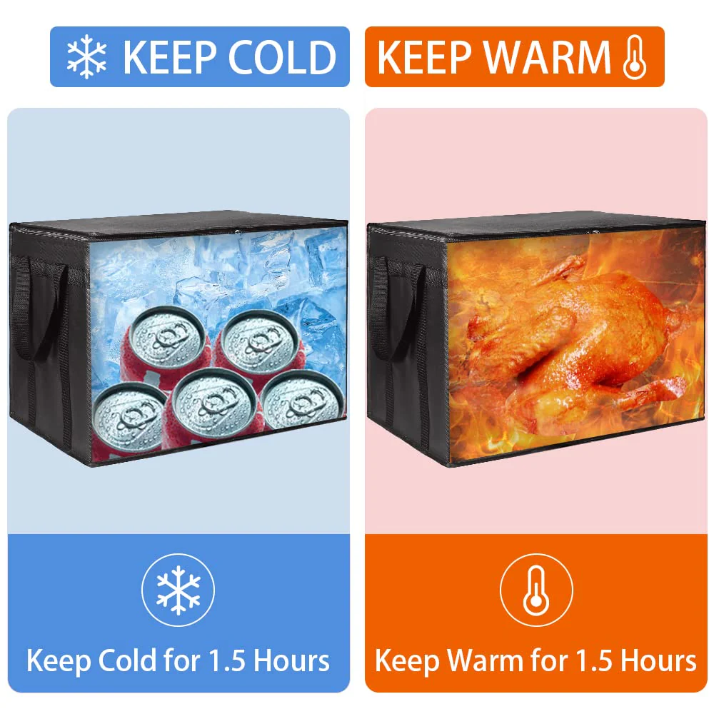 CIVJET 2-Pack Insulated Food Delivery Bag with Hard Bottom, XXX-Large Commercial Food Warmer, Insulated Reusable Grocery Cooler/Hot Bags, Tote Bag for Shopping/Travel, Black - Image 4